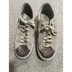 Puma Women's 9.5 Platform Crushed Gem Sneaker Shoes Marshmallow Metallic Gold